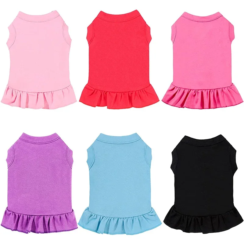 Summer Dog Dresses Girl Puppy Sleeveless Dress Breathable Pet Shirts with Ruffles Dog Sundress Dog Clothes for Small Dogs Cats