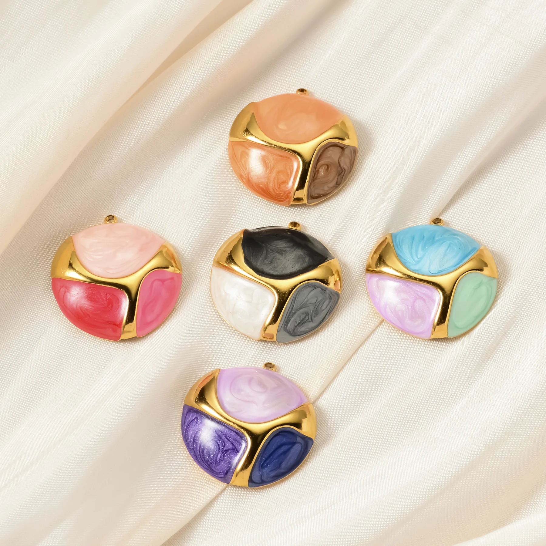 

2Pcs Gradient Color Enamel Charms Oval Stainless Steel Pendants For Necklace Making DIY Fashion Jewelry Accessory