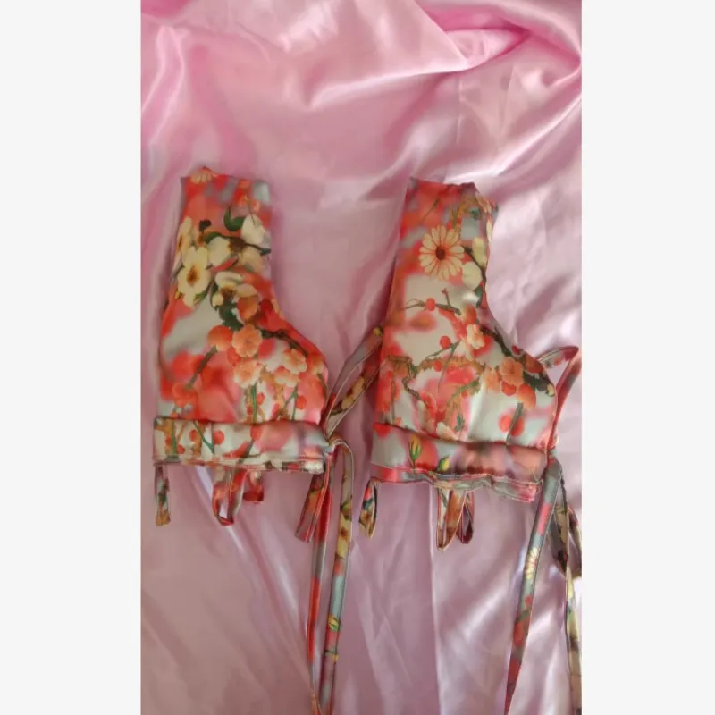 

2pcs Handmade Satin Soft Silky Protective Sheath Lace up Floral Erotic Harajuku Briefs Thong Sissy Club Bar Show Costume BF Gift