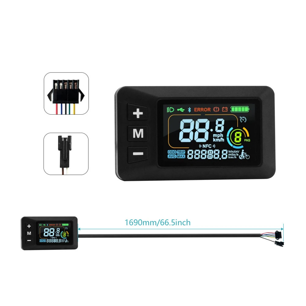 Electric Bicycle LCD Display 24V-60V SM Connector Intelligent Color Screen Instrument Panel With 5 Pin Cable＆ Light Line