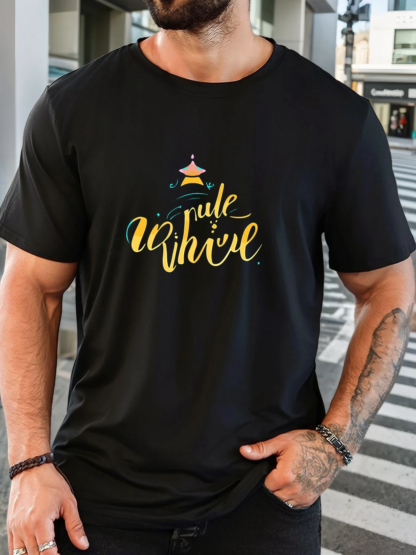 

Men's 100% Cotton Printed T-Shirt Rule Rivive Pattern Summer Casual Oversized Round Neck Short Sleeve Comfortable Daily Wear Tee