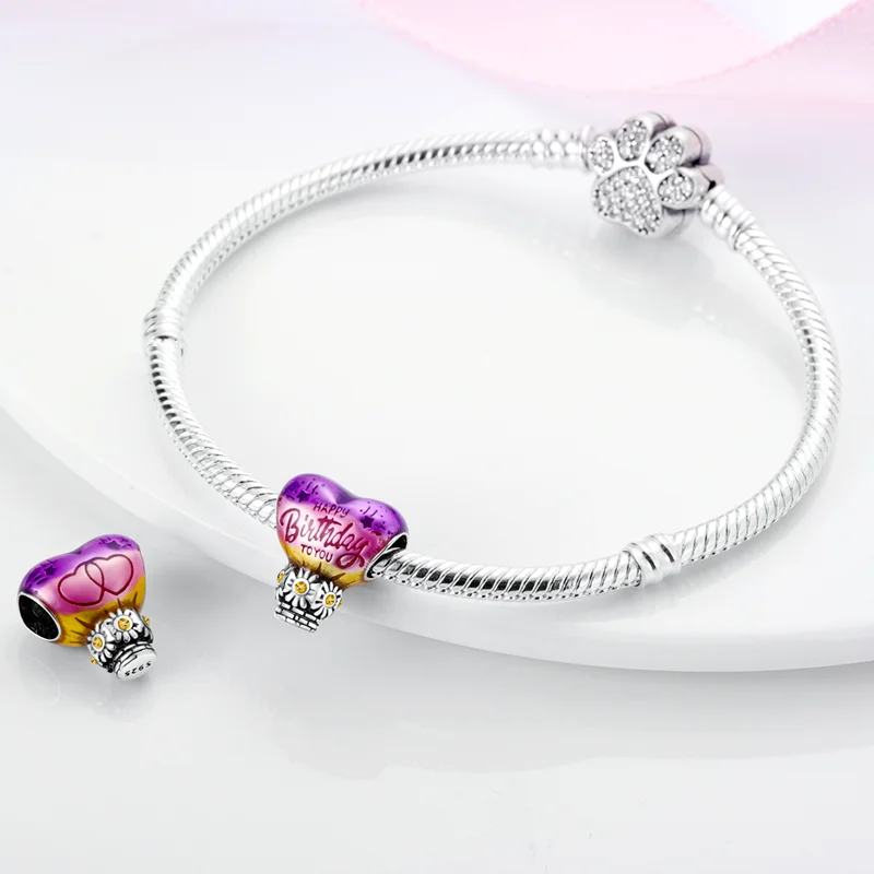 Rainbow Horse Pink Pig Charms Bead 925 Sterling Silver CZ Zircon Dangle Fit Original Bracelet DIY Jewelry Gift