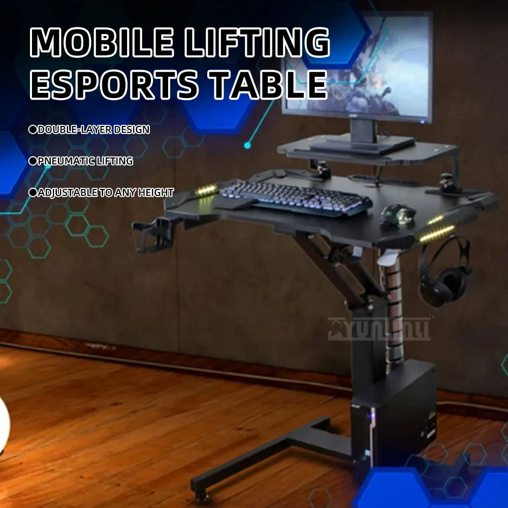 Pneumatic Height Adjustable Mobile Gaming Desk, Multi-Purpose Lift Table for Study & Computer Use