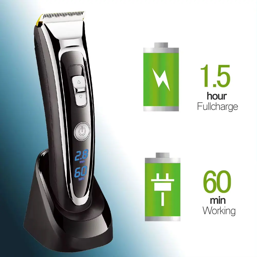 Surker المهنية الحلاق الكهربائية الشعر المتقلب LED عرض الرجال المقص التيتانيوم السيراميك شفرة آلة قطع الشعر مقص الشعر