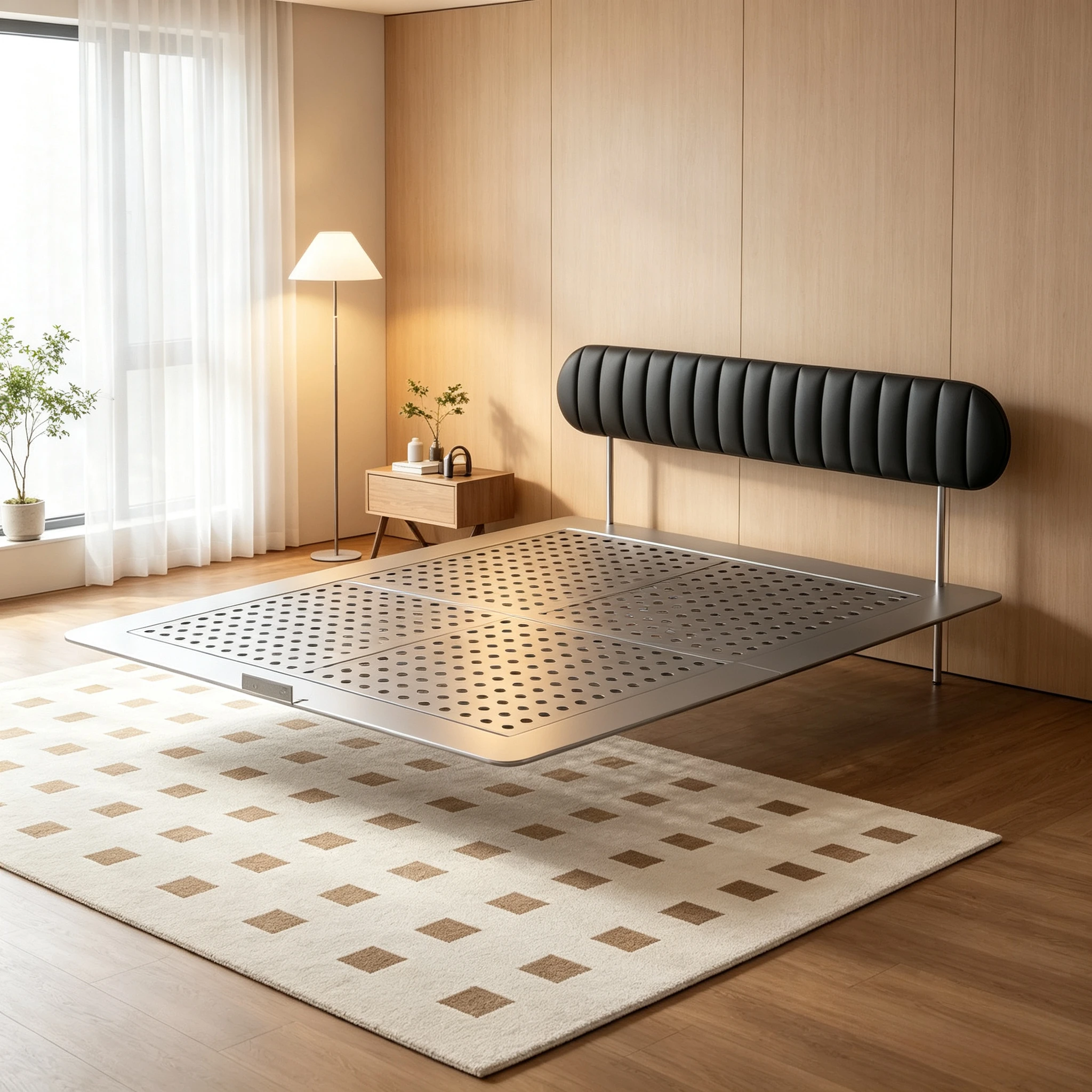 Ultra Thin Wrought Iron Double Bed Modern Minimalist Suspended Leather Bed French Style Bedroom Furniture For Master Bedroom