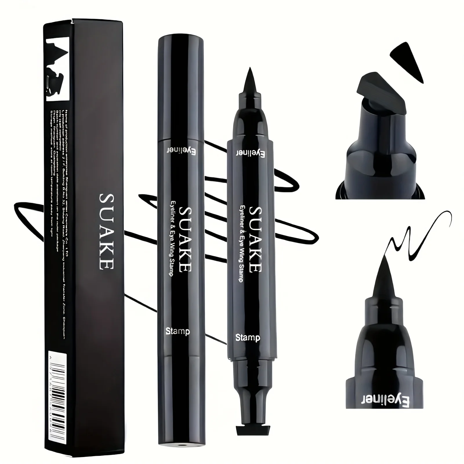 Lápiz Delineador de ojos con sello y definición de doble extremo, maquillaje de ojos resistente al agua y duradero de secado rápido, lápiz Delineador de ojos negro antimanchas