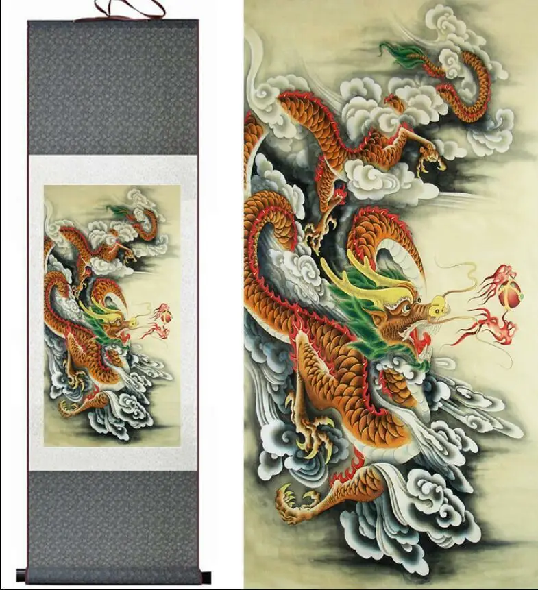 

Home decor of Chinese silk scroll painting Dragon Ink painting decoration