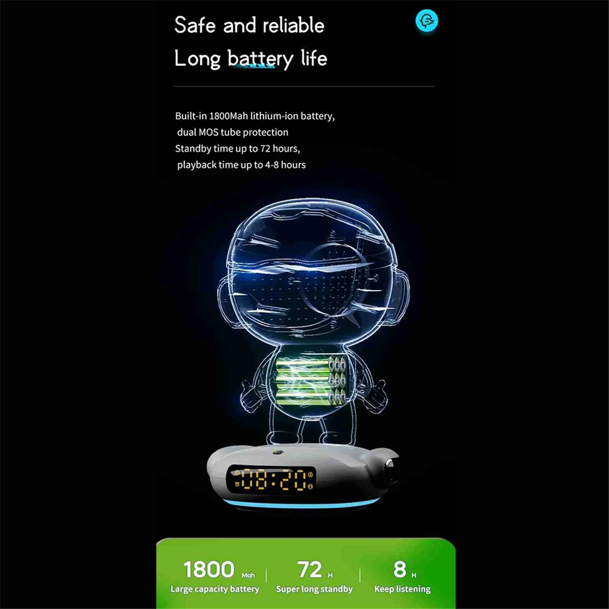 ABJZ M80 AI روبوت الذكية AI المتكلم ساعة تنبيه راديو FM سماعة لاسلكية تعمل بالبلوتوث المتكلم RGB ضوء لصبي فتاة طالب هدية