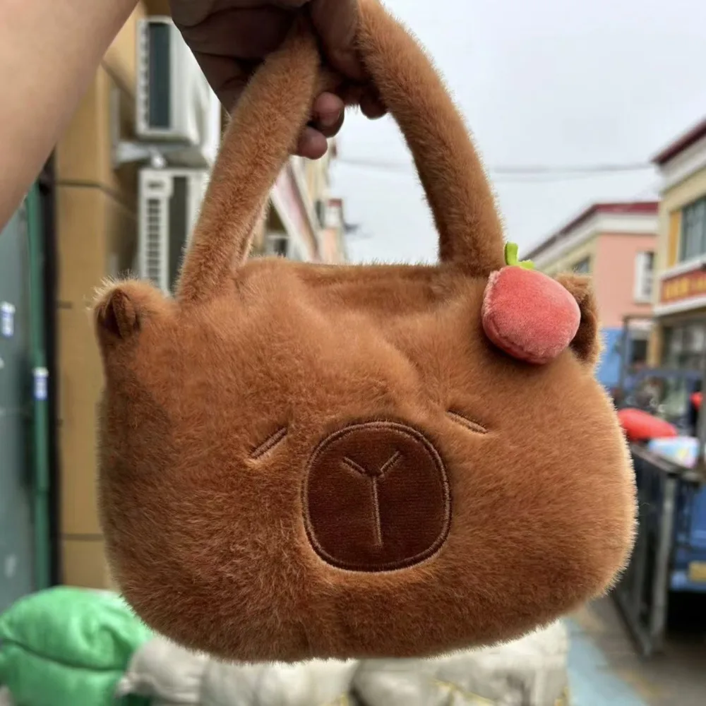 Borsa tote Capybara Borsa a tracolla in peluche Frutta Cartoon Capybara Borsa in peluche Borsa a tracolla in cartone animato con cerniera ripiena Donna Lady Girl