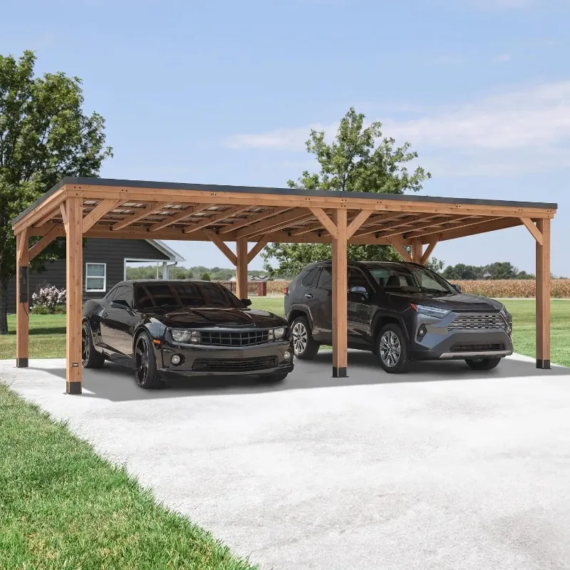 ^Arcadia 24' X 12' Cedar Wood Outdoor Gazebo Pavilion With Hardtop Galvanized Steel Slope Roof, Snow Support, Wind Resistance