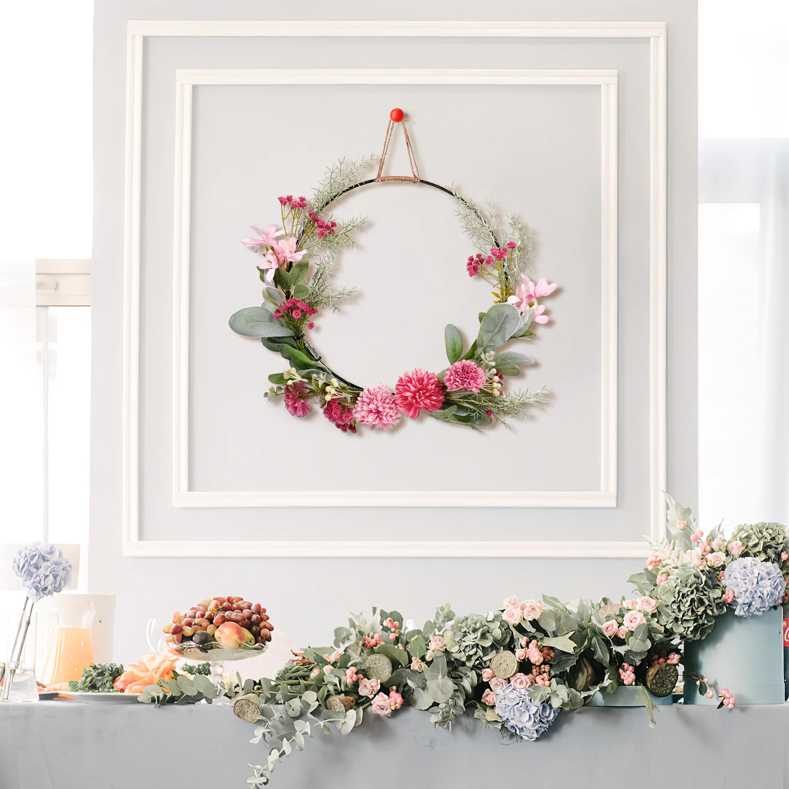 

Artificial Flower Wreath Pink Rabbit Ear Wedding Decor Hanging Easy Care Wall Decor Door Wreath
