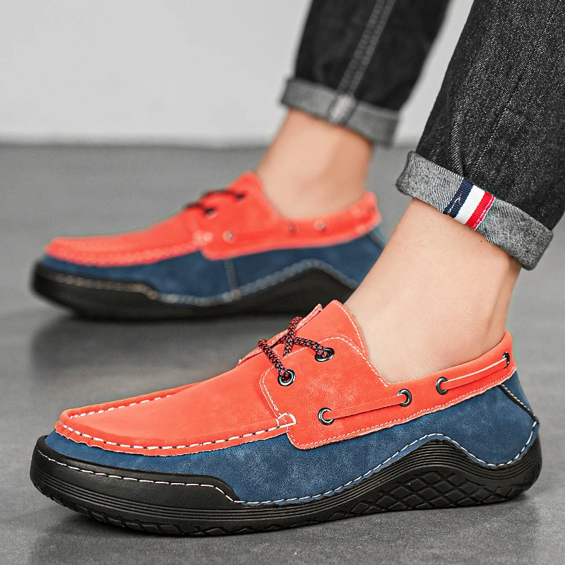 

Large Size 45 46 Leather Boat Shoes Men Casual Driving Shoes Outdoor Lace Up Soft Non-slip Mens Loafers Male Flats Man Moccasin