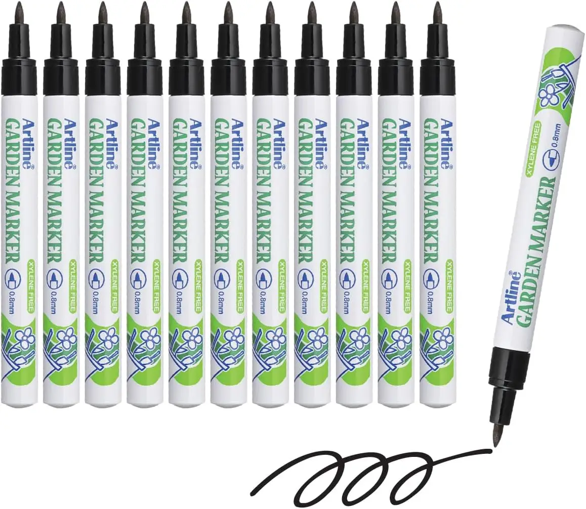 

Маркеры для сада с тонким наконечником 0,8 мм, черные чернила, набор из 12 штук для маркировки растений и письма на открытом воздухе