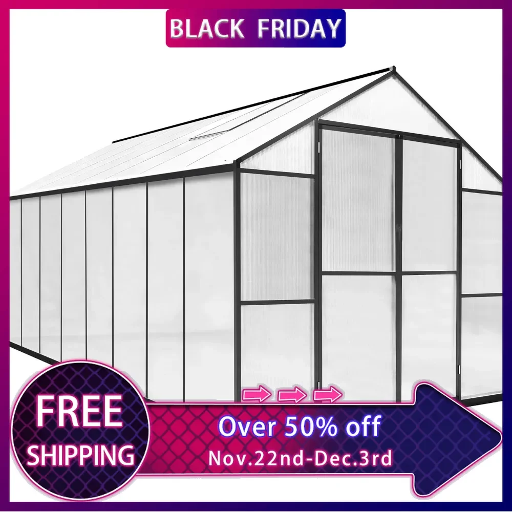 

8'x16' Polycarbonate Greenhouse Kit for Outdoor, Walk-in Backyard Green House with Aluminum Frame & Roof Vent, Garden,Patio,Lawn