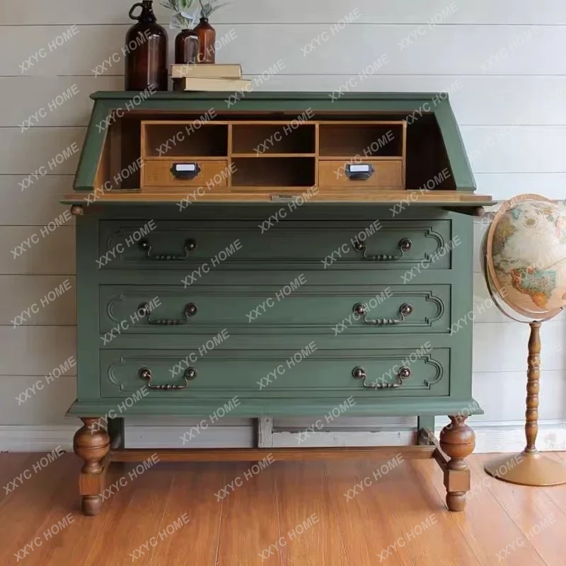 AA retro flip small apartment bedroom multi-functional storage dressing cabinet living room solid wood storage
