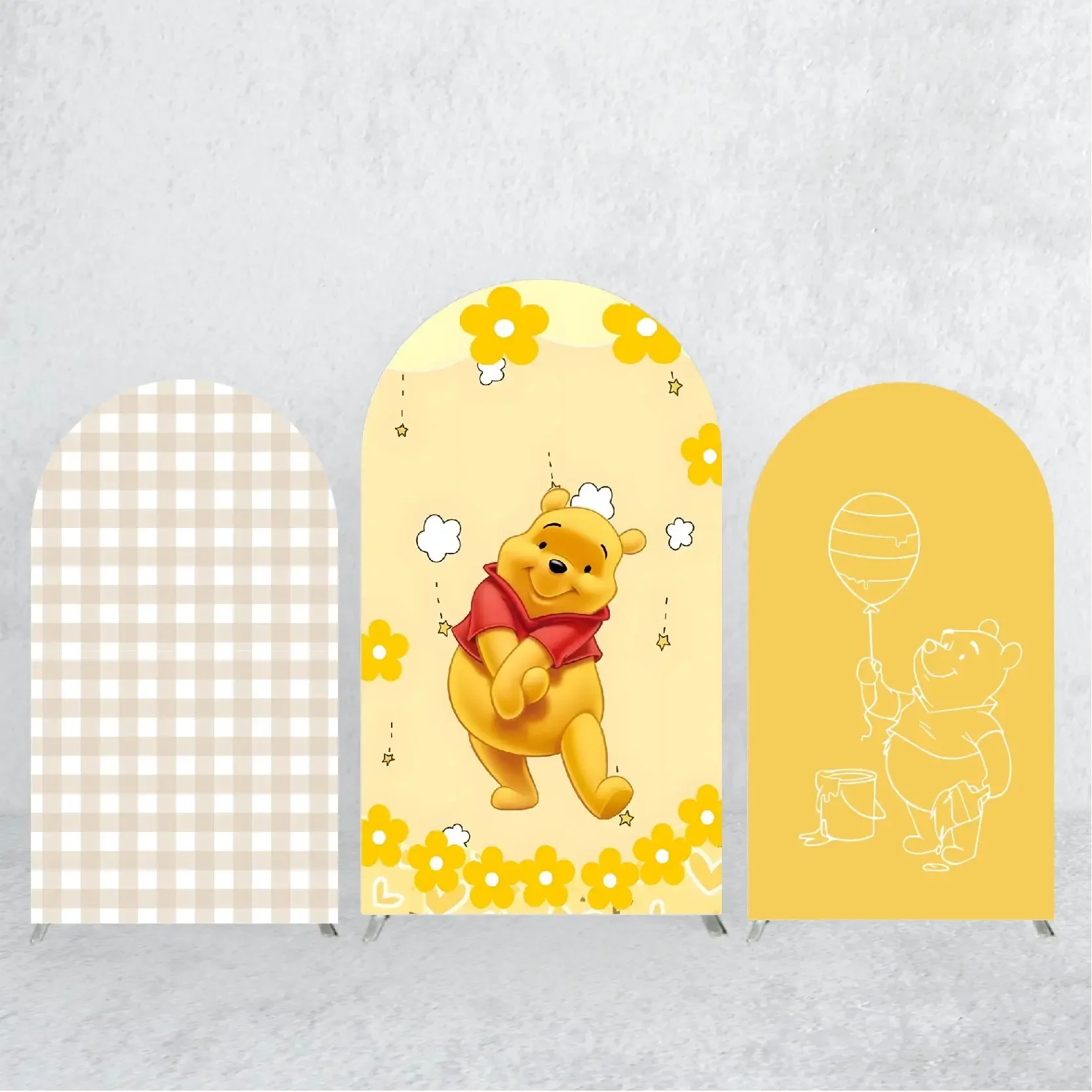 Cute Winnie Arch Backdrop Elastic Covers Cylinder Covers for Kids Birthday Party Newborn Baby Shower Background Decoration