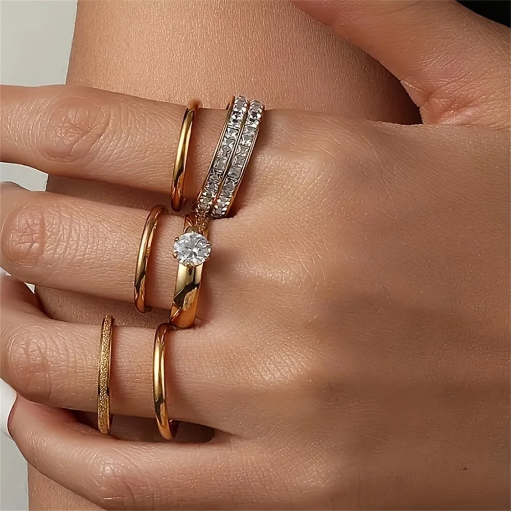 Luxuriöses Edelstahl-CZ-Ringset für Damen, Finger-Accessoire, Schmuck, klassische Mode, Hochzeit, Verlobungsgeschenk – Detail 10