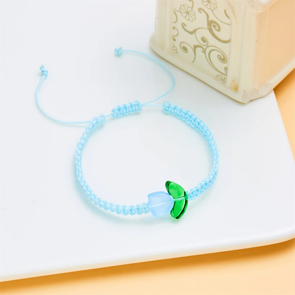 Minimalist Resin Tulip Bracelets For Women Korean Sweet Flower Handmade Woven Rope Chain Adjustable Bracelet Friendship Jewelry