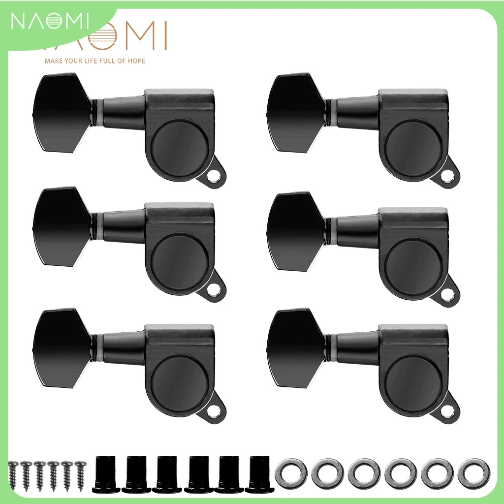 NAOMI Guitar String Tuning Pegs Sealed Machine Heads Tuners Tuning Keys Oval Button 6 Left For Electric/Acoustic Guitar Black