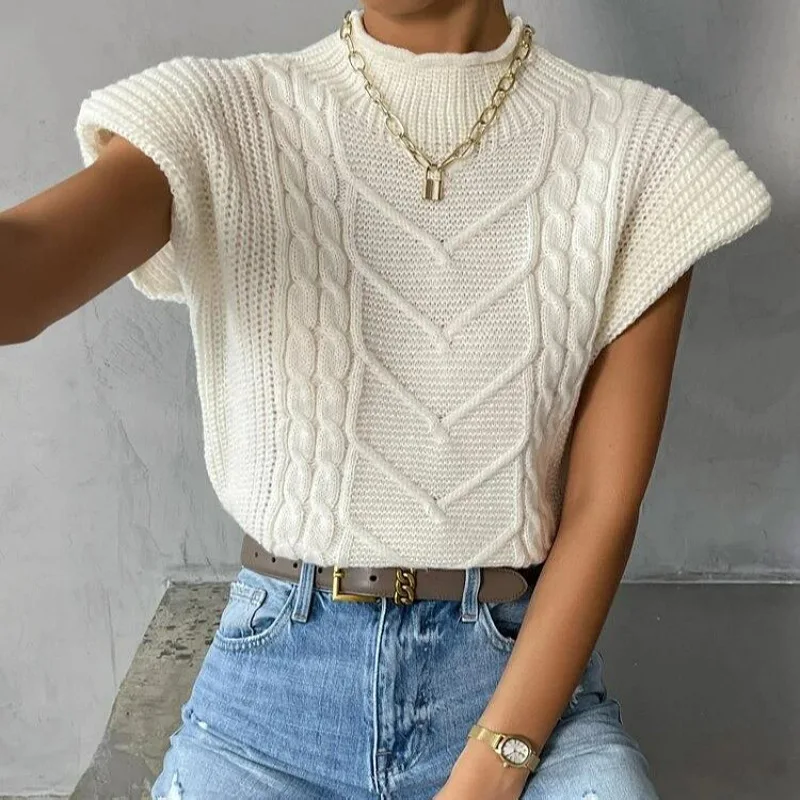

2025 Autumn and Winter New Fashion Women's Sweater with a High Neck Twisted Vest
