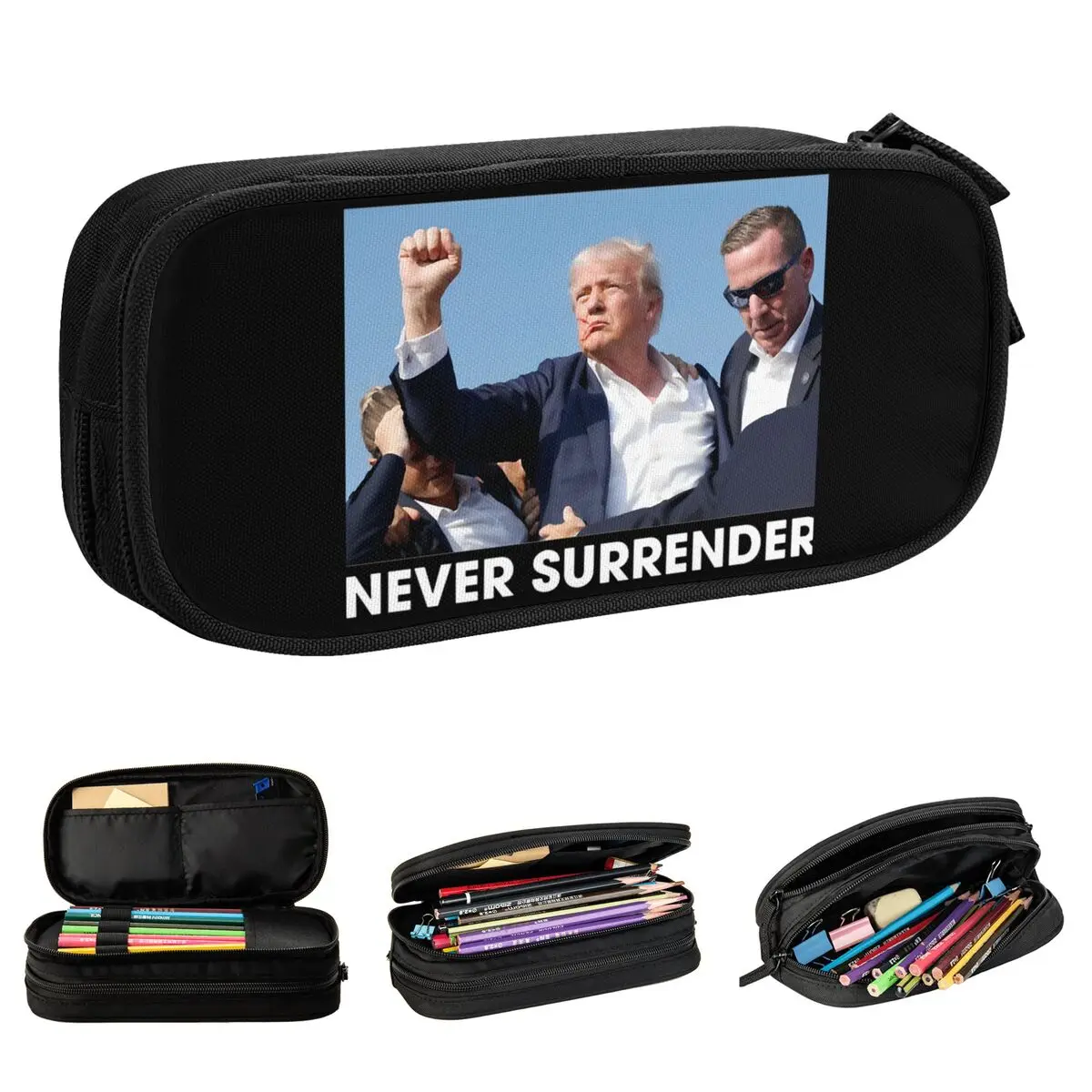 Trump Shot Donald Trump 2024 Never Surrender Pencil Case Pencilcases Pen for Student Large Bags School Supplies Gift Stationery