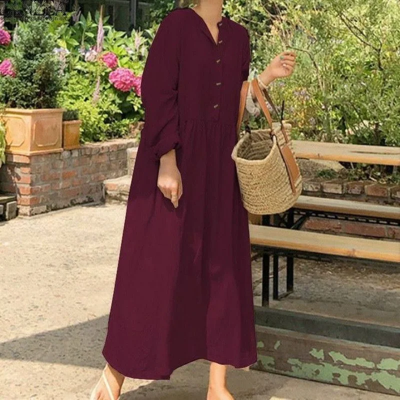 Islam Abaya Dress Simple cotton and linen long women\'s Dress shirt dress fo European and American