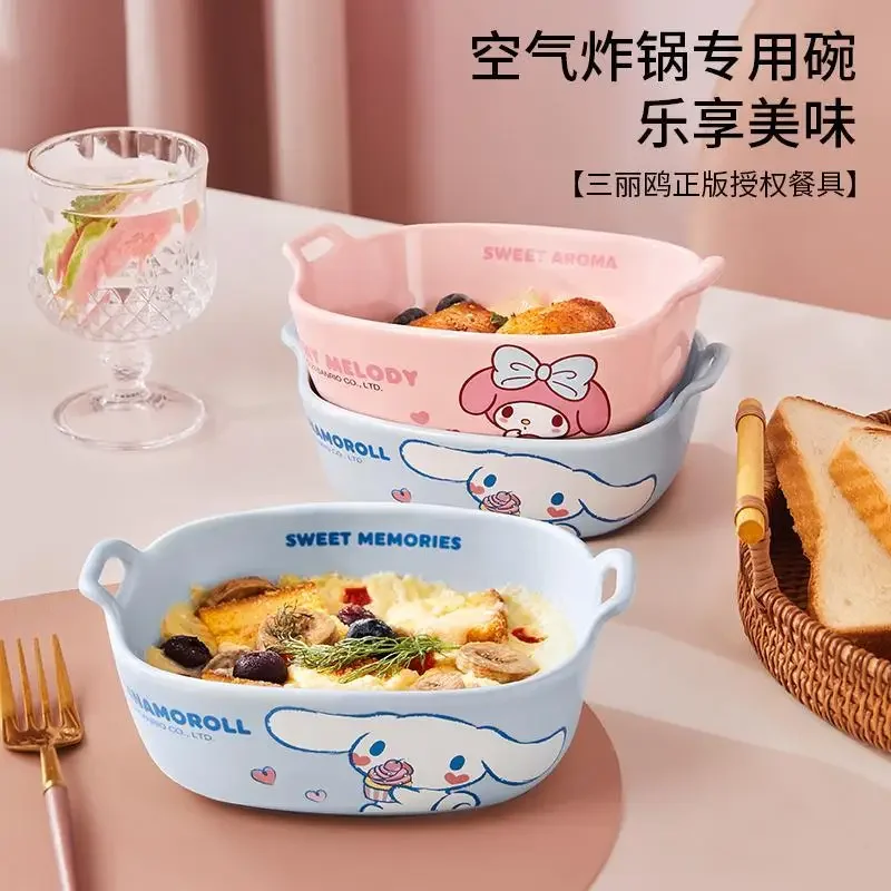 

Cinnamoroll Anime Kawaii Sanrio Ins Bowl Plate Cute Cartoon My Melody Ceramic Baking Oven Salad Baking Lovely Gifts for Girls