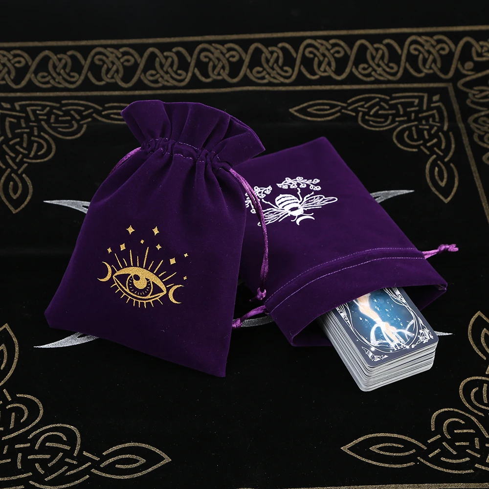 Velvet Drawstring Tarot Storage Bag with Embroidery Design