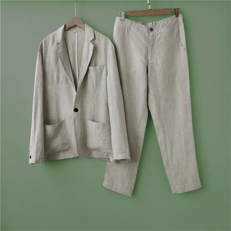 

Linen Suit Set Mens Spring Autumn Summer Casual Blazer Loose Cotton Linen Two Piece Set Thin Style Jacket Top And Trousers Pants