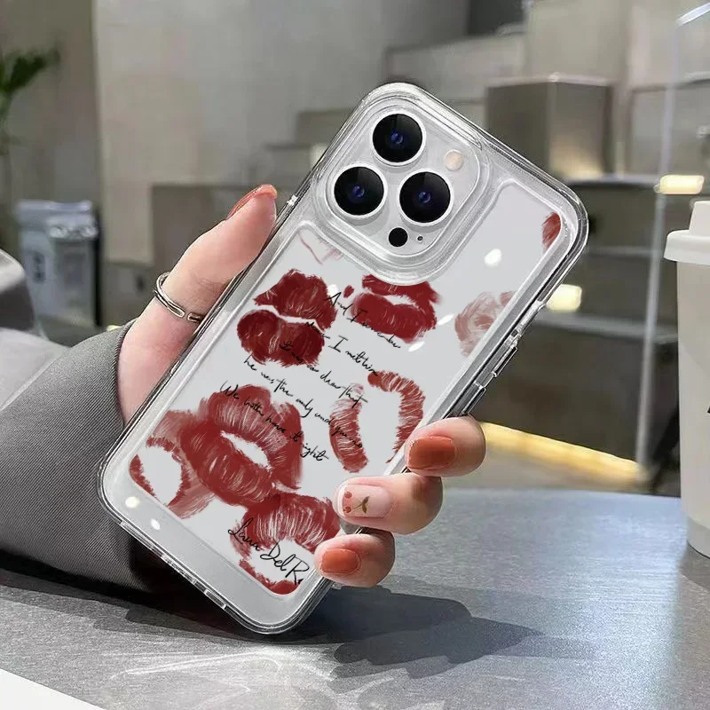 Luxury Shockproof Soft Clear Phone Case For iPhone 16 15 14 Pro Max 13 12 11 XS X XR 7 8 Plus SE 3 2022 Sexy Girl Red Lips Cover image 3