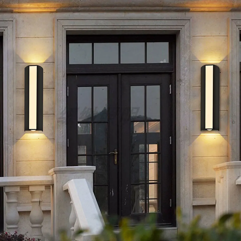 

Длинный настенный светильник для улицы, водонепроницаемый, современный, с длинной полосой, светодиодное освещение, настенный светильник IP66, сад, переменный ток, 85-256 В, наружное украшение