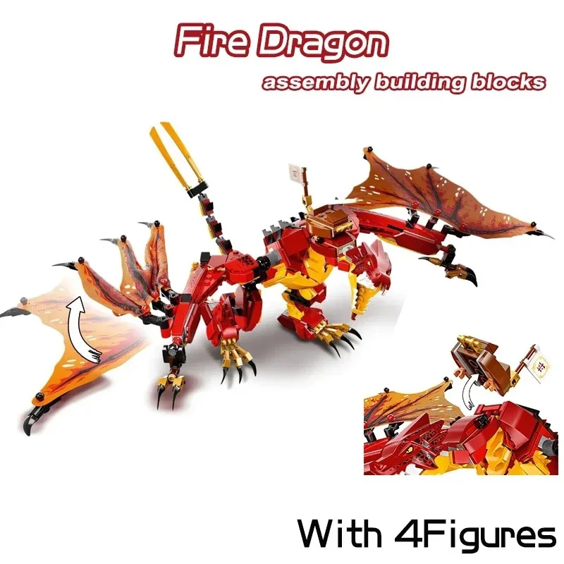 Creative Red Fire Dragon Building Blocks Mecha Flying Dragon Model Bricks Toys for Chilren Christmas Gift