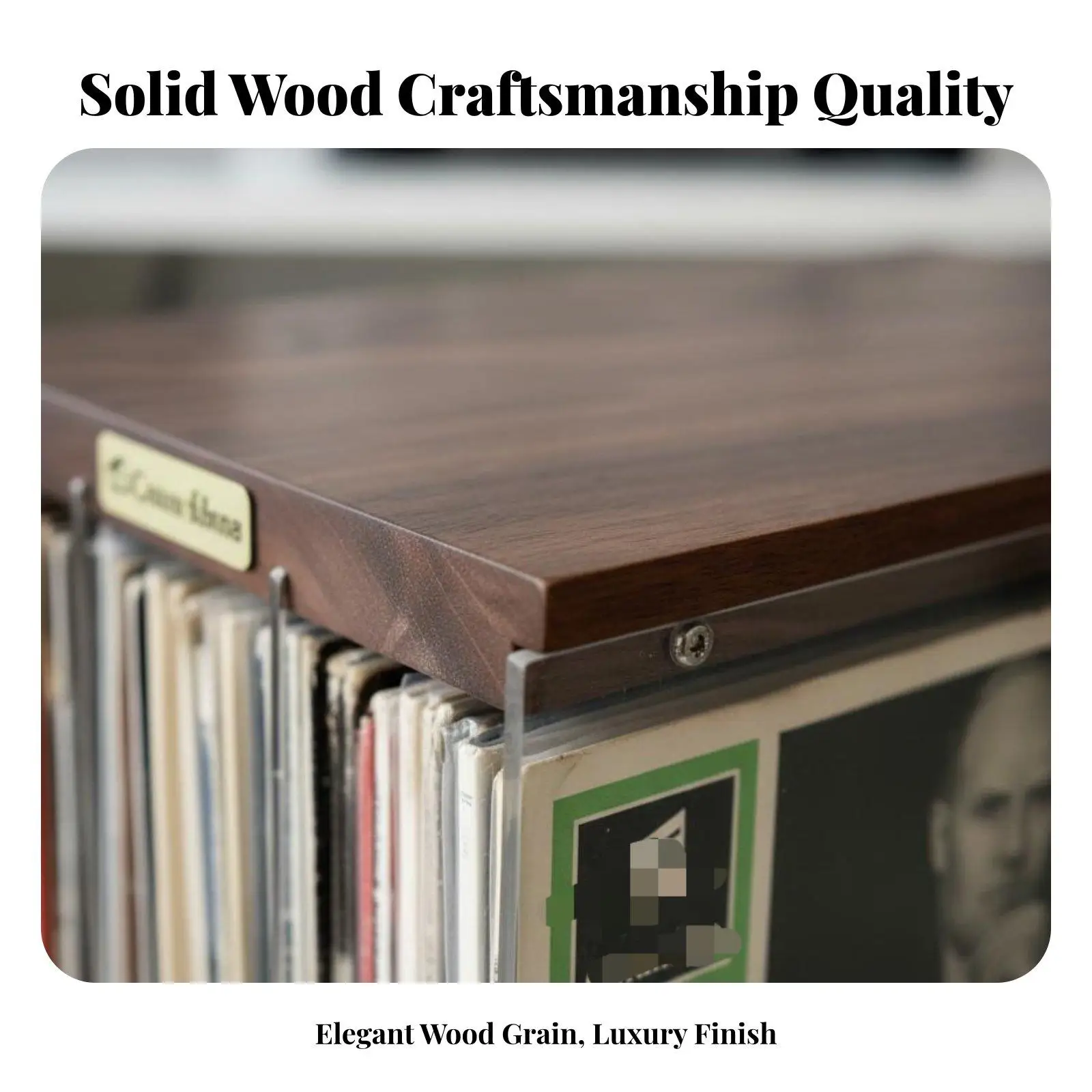 Vintage Style Wood Record Stand for LP Collection with Transparent Panels and Compact Desktop Base