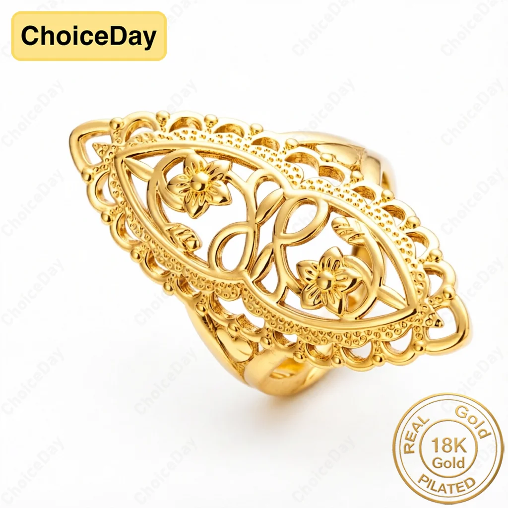 18K Gold Plated #8 Exquisite Openwork Carved Wide Ring for Women, Engagement Party Gift Jewelry