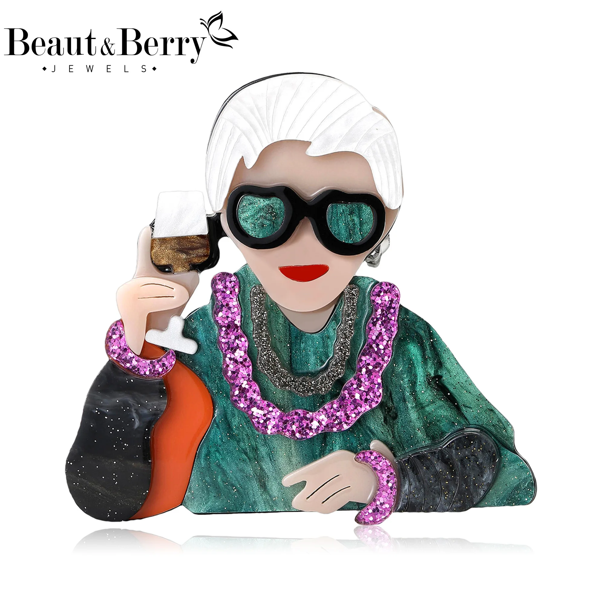 

Beaut&Berry Trendy Acrylic Sunglasses Grandmother Brooches for Women Unisex Figure Pins Casual Party Jewelry Accessories Gifts