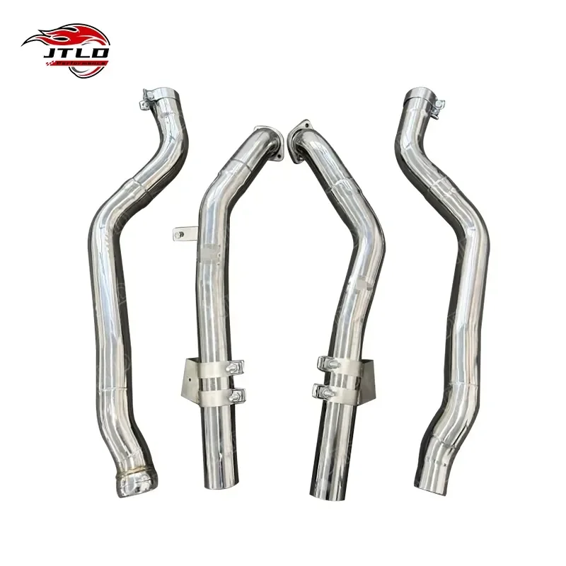 JTLD Polished Stainless Steel Long Pipe Exhaust Downpipe for 2014 benz E63 Amg W212 4 Matic AWD 5.5 V8