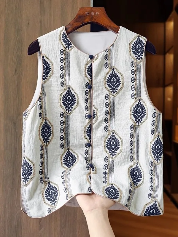 

Laoqian Sle Linen Vest 2025 Summer New Korean Version Svel Embroidered Top Luxury Sensation Commute Sle round Ne