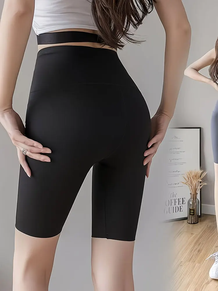 Solid Color Thin Yoga Shorts Fashion Sports Casual Leggings High Waist Tummy Control Slim Fit Tights Suitable For Slim Figures