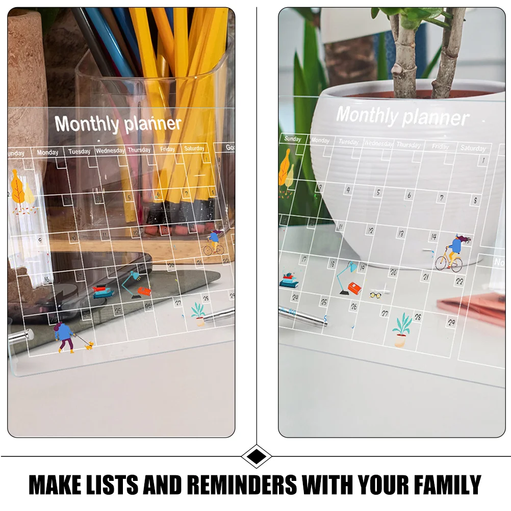 Limpar planejador semanal mensal, Whiteboard escrita transparente, Memo acrílico multi-função, apagar seco, Desk