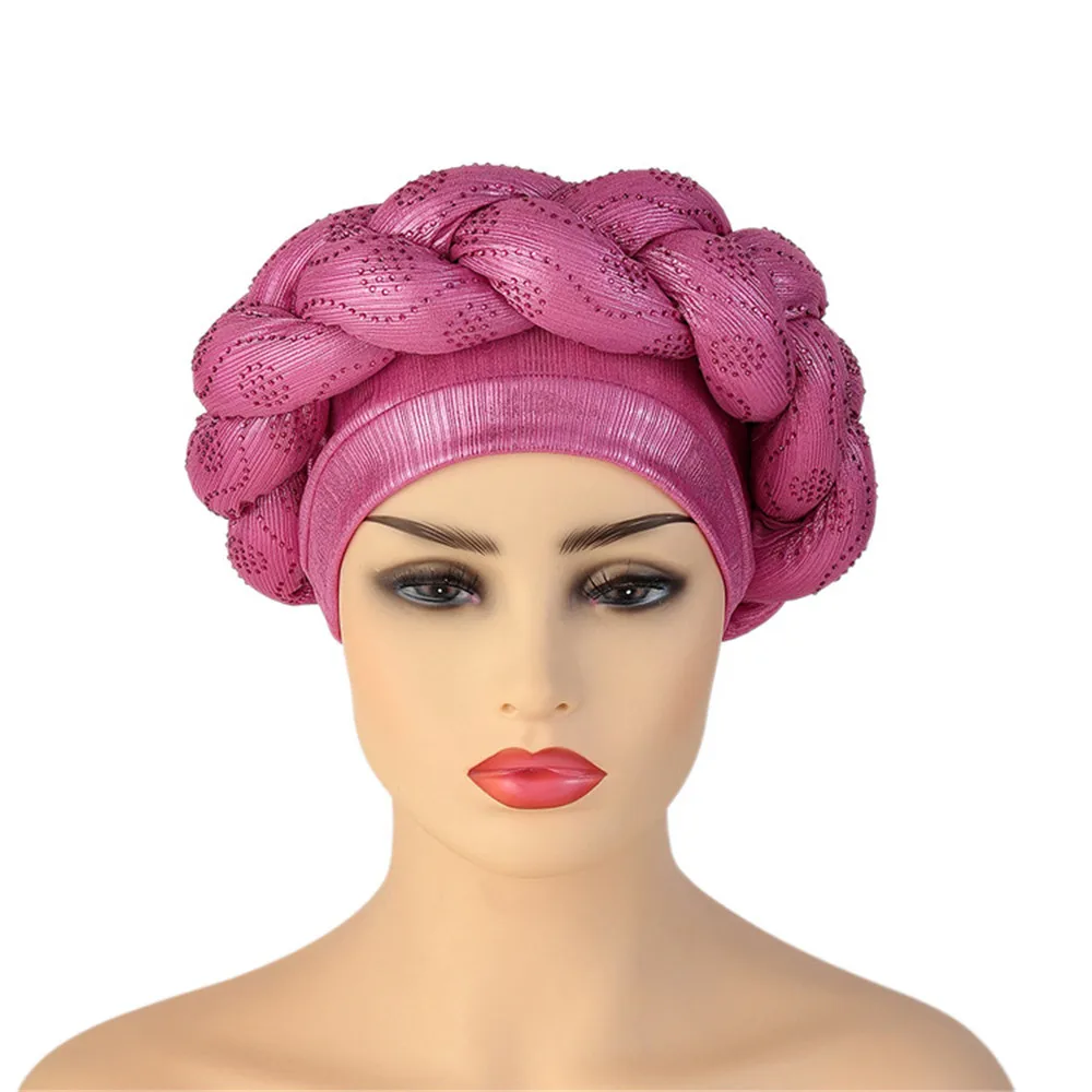 Berretto Turbante con treccia di diamanti lucidi per le donne pronto da indossare copricapo africano copricapo femminile fascia per la testa cappello musulmano Turbante Mujer