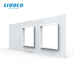 Livolo White Pearl Crystal Glass,222mm*80mm, EU Sandard,2Gang &2 Frame Glass Panel,C7-C2/SR/SR-11,Only Panel,No Logo