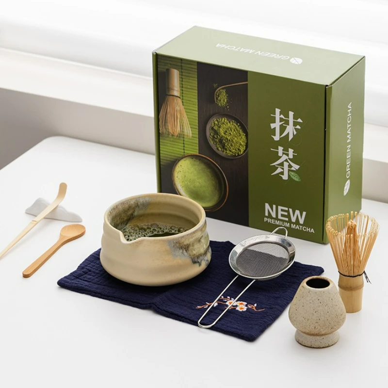 

8Pcs/Set Ceramic Matcha Set Japanese-style Matcha Making Tool Set with Ceramic Bowl Bamboo Whisk Teaspoon Teaset Giftbox New