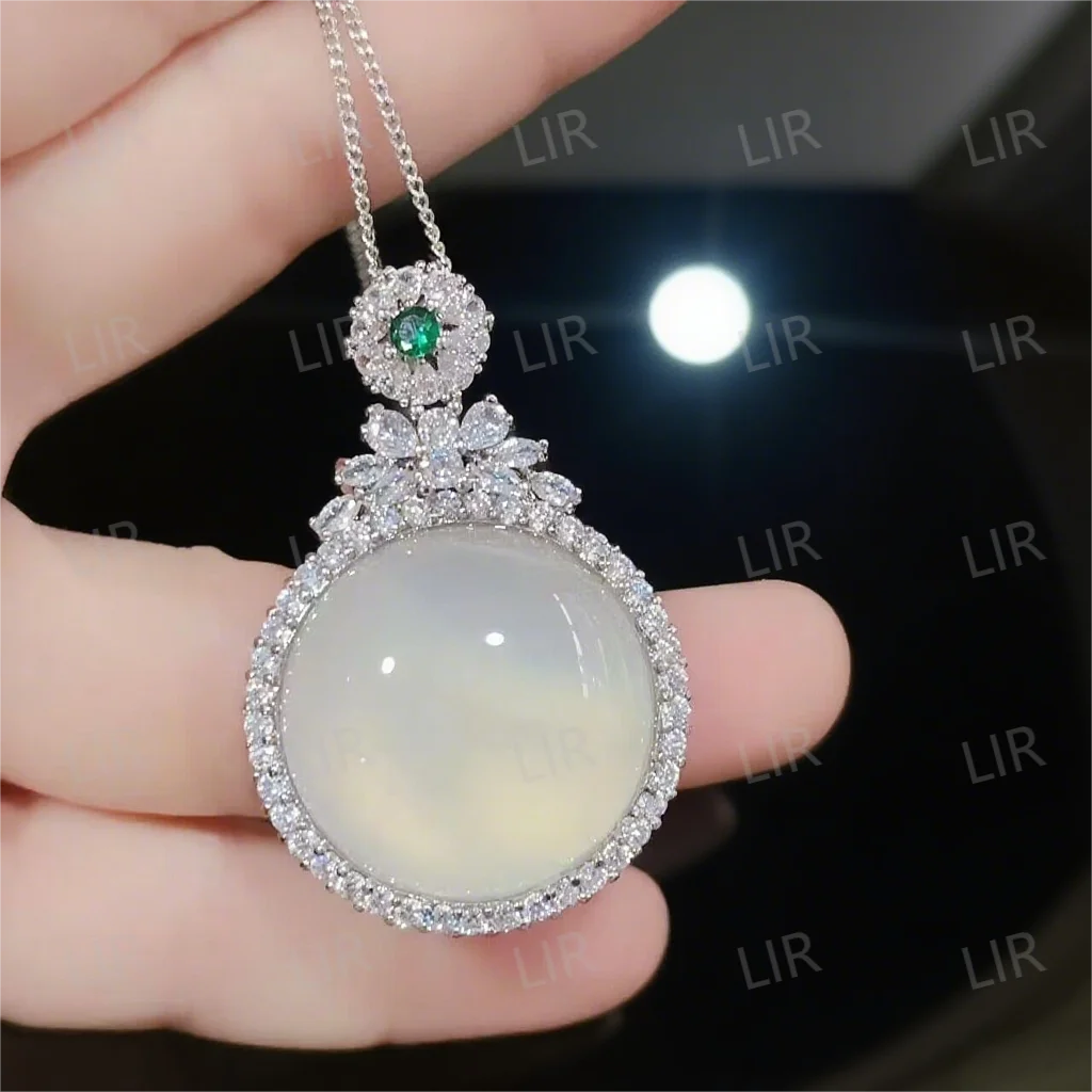 

Посеребренная круглая подвеска LIR из ледяного белого халцедона | Инкрустация цирконом | Универсальный | Подарочная коробка | Бесплатная доставка