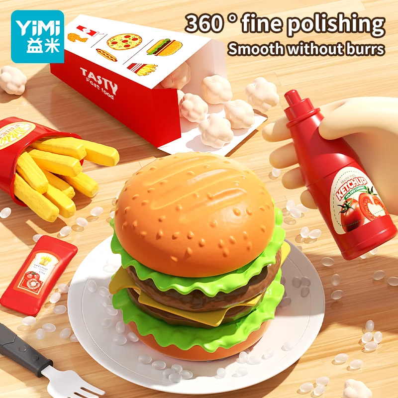 Zestaw do zabawy w fast food, jedzenie do zabawy dla dzieci z burgerem i hot dogiem do składania, plastikowe zabawki jedzenie, akcesoria do zabawy w kuchnię, odgrywanie ról