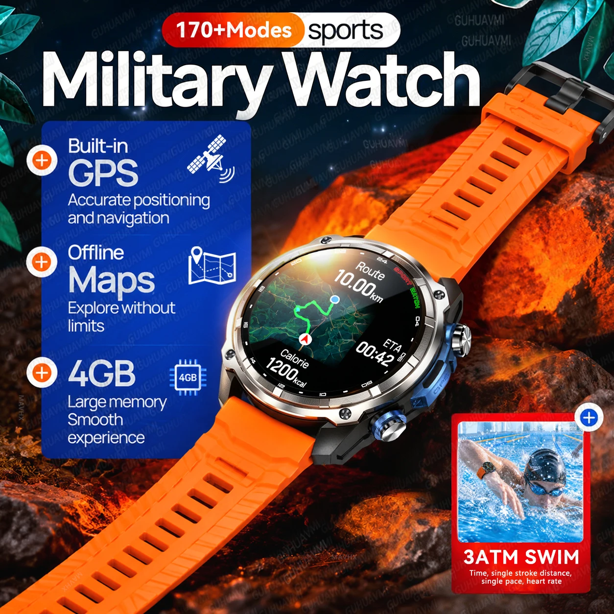Neue Herren-GPS-Smartwatch mit Offline-Kartenfunktion, integriertem GPS, 4 GB Speicher, 1,43 Zoll Corning Gorilla Display, 3ATM wasserdicht, Bluetooth-Anruffunktion, Sportuhr