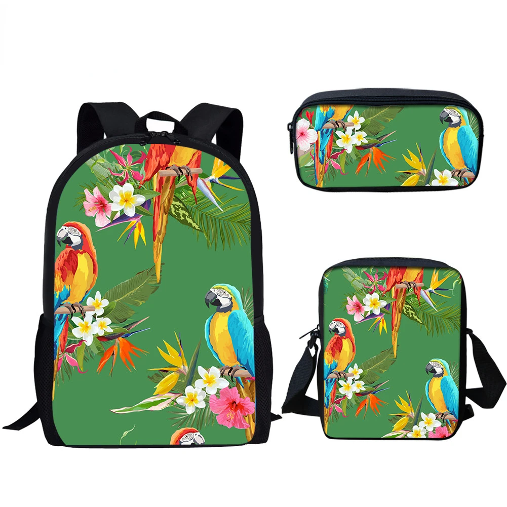 

Creative Popular Parrot Floral 3D Print 3pcs/Set pupil School Bags Laptop Daypack Backpack Inclined shoulder bag Pencil Case