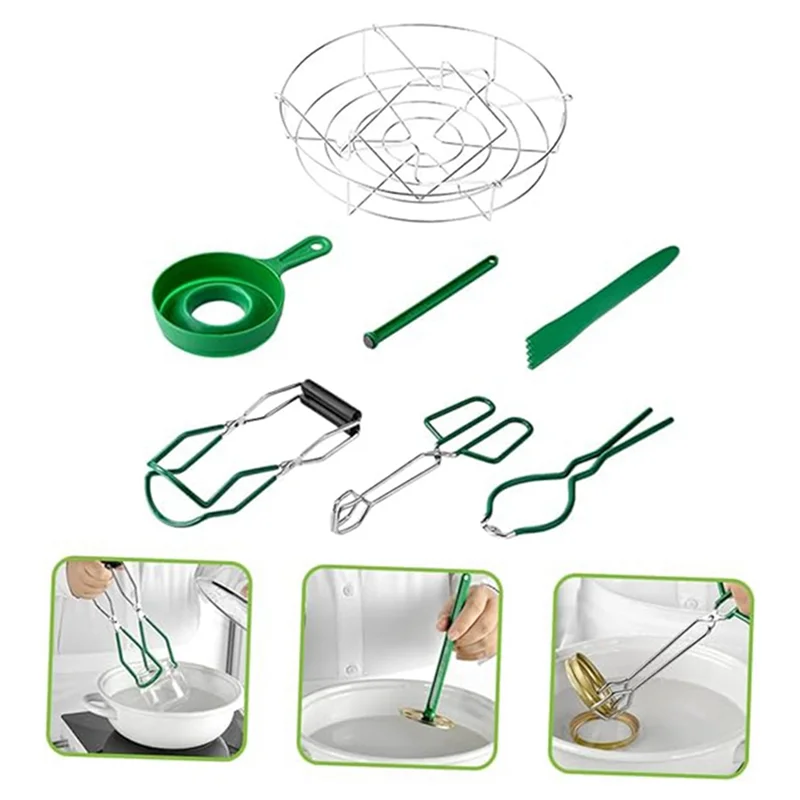 

AD30-7Pcs Set Canning Tool Set,Pressure Canners For Canning,Home Canning Pot,Canning Lifter Tong,Canning Funnels Jar Red Easy In