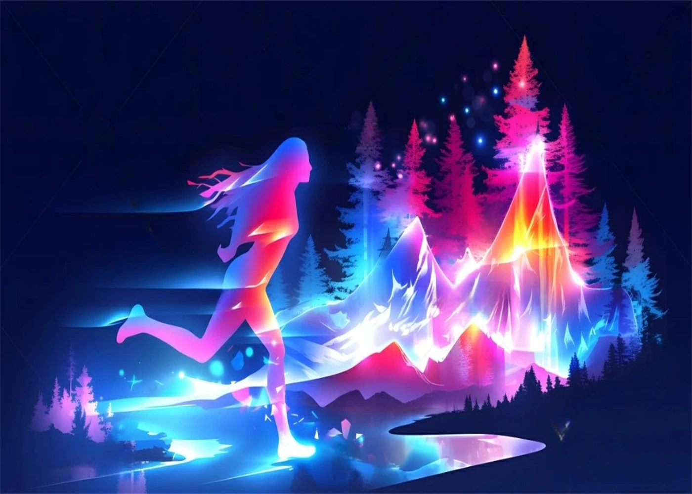 

Custom size mural gradient forest girl running illustration scene mural home decoration hanging picture 3d wallpaper photo