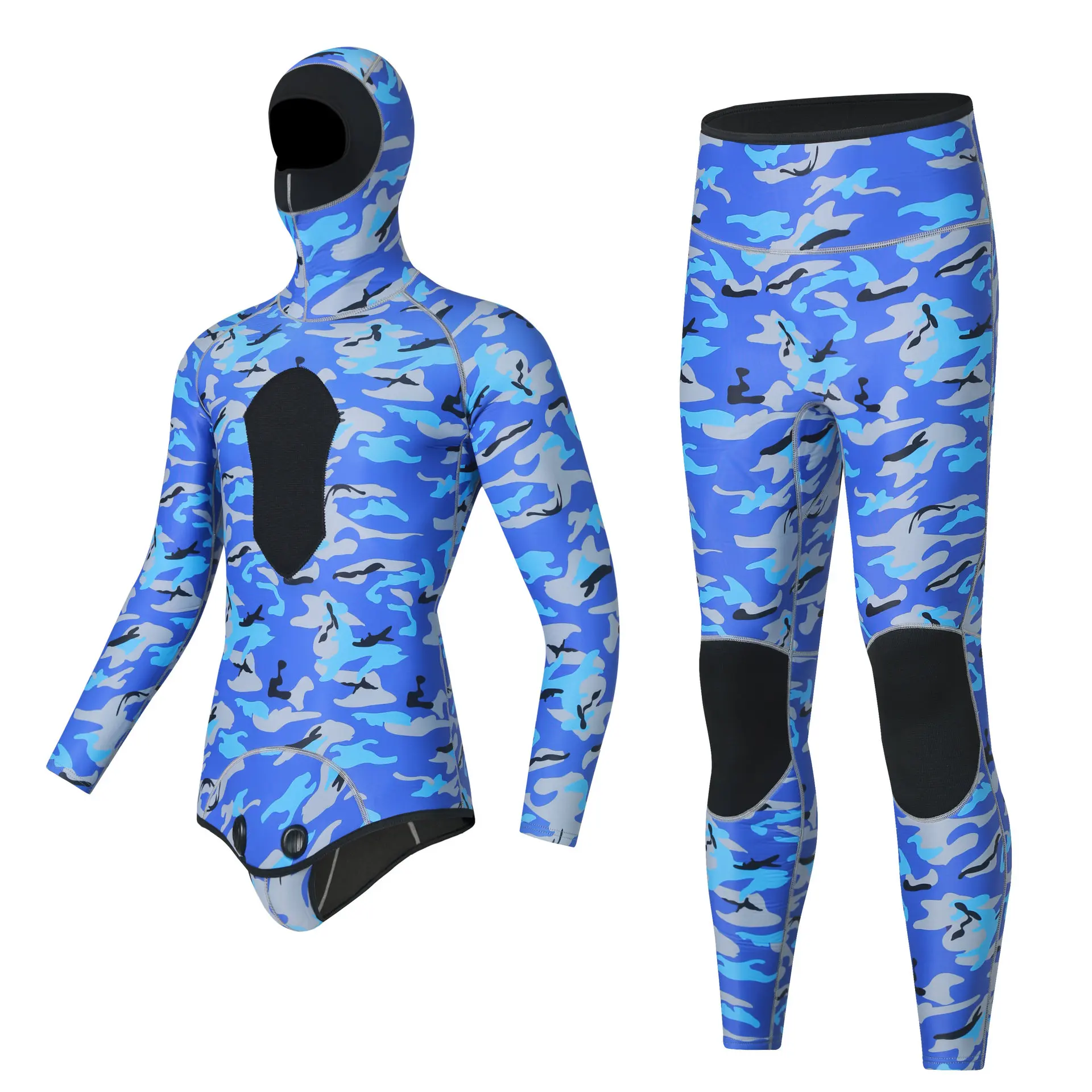 Winter 3MM Neoprene Scuba Spearfishing Hooded Wetsuit Men Two Pieces Separate Set Diving Suit Surfing Deepwater Thermal Swimsuit