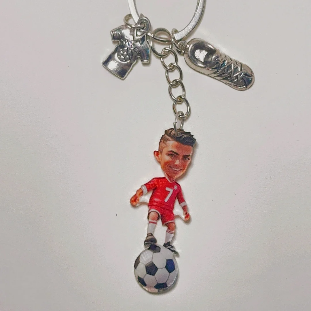Soccer Player Keychain Football Fans Pendant Flat Acrylic Supporter Ornament Hanging Decoration Charms for Car Bags Festive Gift